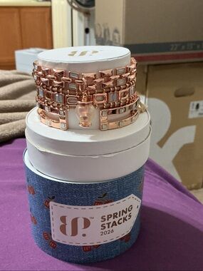 BP Rose Gold Tone Crystal Stretch Bracelet Stack